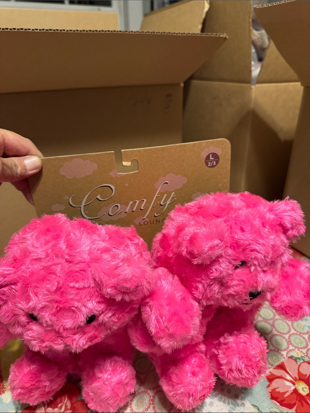Comfy Loungewear Plush Pink Bear Slippers (L)
